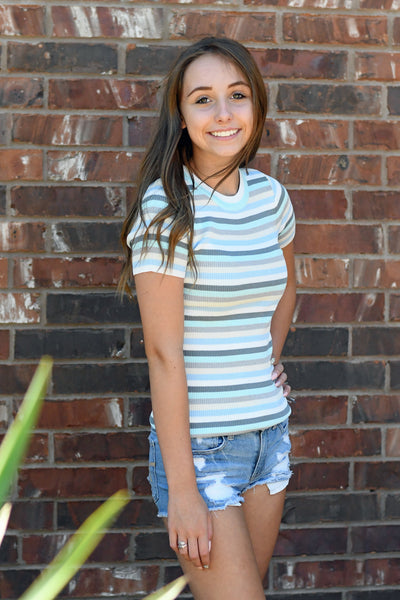 BLUE COMBO STRIPED TOP