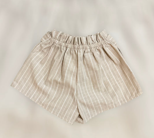TAUPE & WHITE LINEN SHORTS