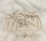 TAUPE & WHITE LINEN SHORTS