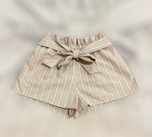 TAUPE & WHITE LINEN SHORTS