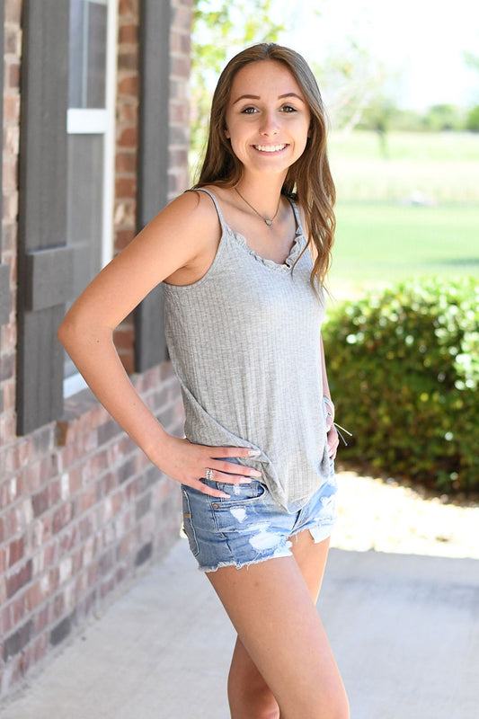 GREY RIBBED TANK